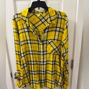 Cozy BP by Nordstrom Yellow and Black Plaid Flannel Shirt, Sz M